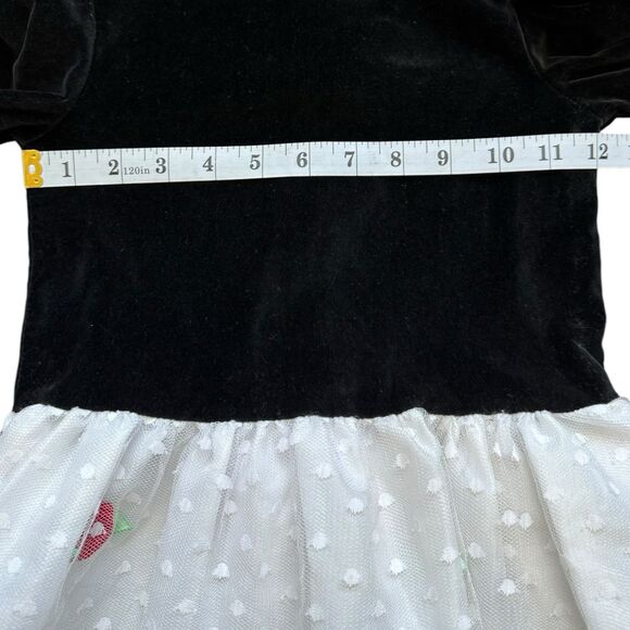Vintage Girls Dress 4T Black Velvet w/ Tulle Skirt, Roses Red Bow Kawalla Dressy - Picture 7 of 10
